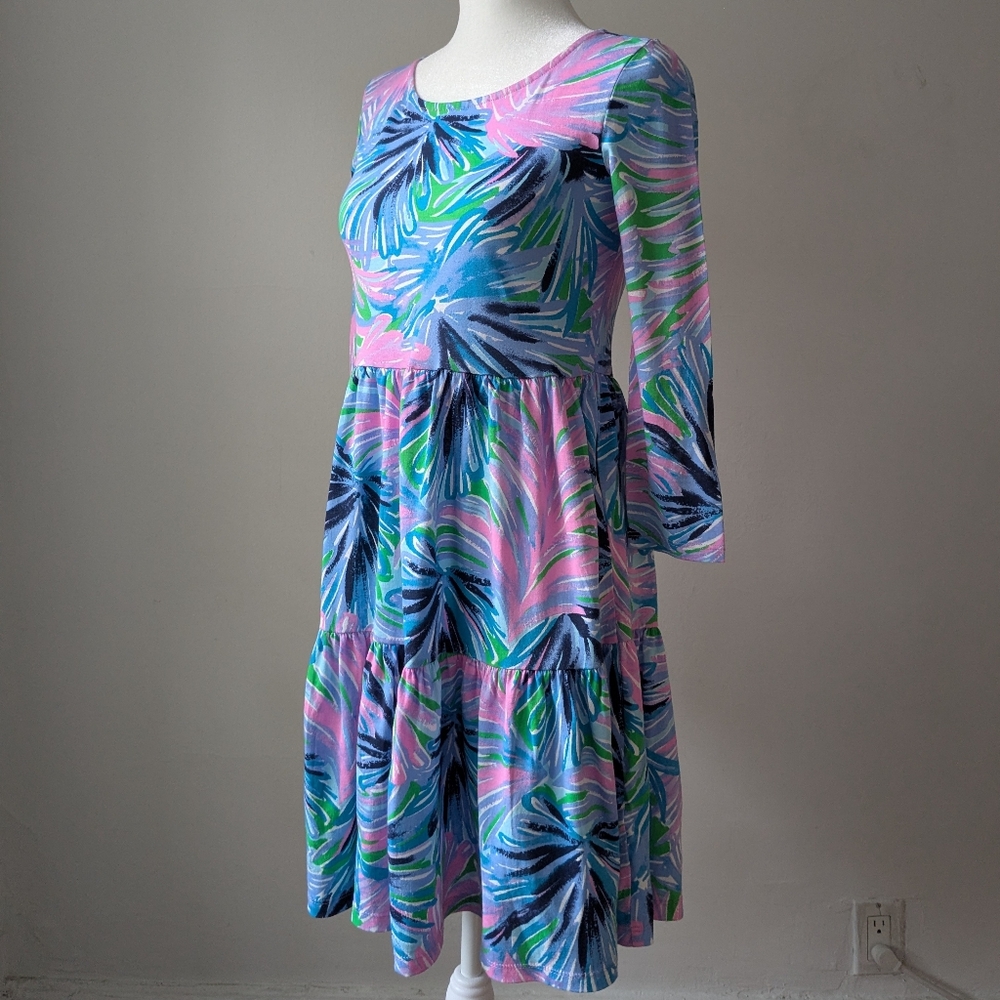 Lilly Pulitzer Geanna Swing Dress Gecko Green Beach Bash XXS 3/4 Sleeve Mini